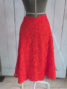 Banana Republic Red Floral Crochet A-Line Skirt